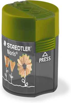 Staedtler 512 double sharpener with two pointed holes for different pen formats, blister card with 1 double sharpener noris round, flower design, , medium