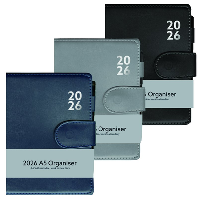 Diary a5 week per page with pen design, Black, medium