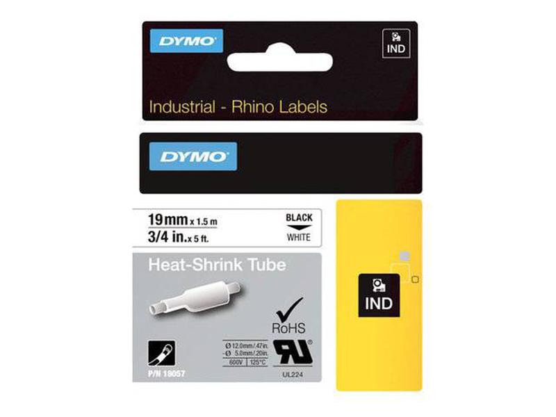 Dymo rhinopro heat shrink tubing / polyolefin / black on white / roll (1.9 cm x 1.5 m) 1 roll(s) sleeves / for rhino 4200, 6000, 6000 hard case kit, , medium-null