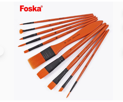 Wooden brush set x10 orange hair water color brushes set foska, , medium