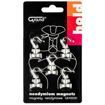 Set of 5 neodymium magnets with hook 12mm, , medium