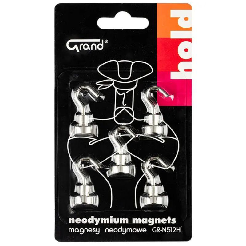 Set of 5 neodymium magnets with hook 12mm, , medium-null