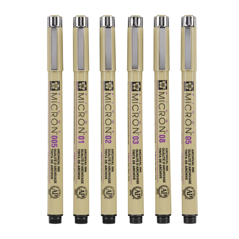 Sakura pigma micron pen set - black - assorted tip sizes (pack of 6) - new, , medium-null