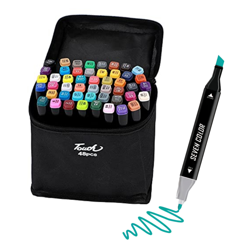 Product image: Μαρκαδόροι ζωγραφικής με διπλή μύτη και θήκη με φερμουάρ – 48 τεμάχια, , medium-null