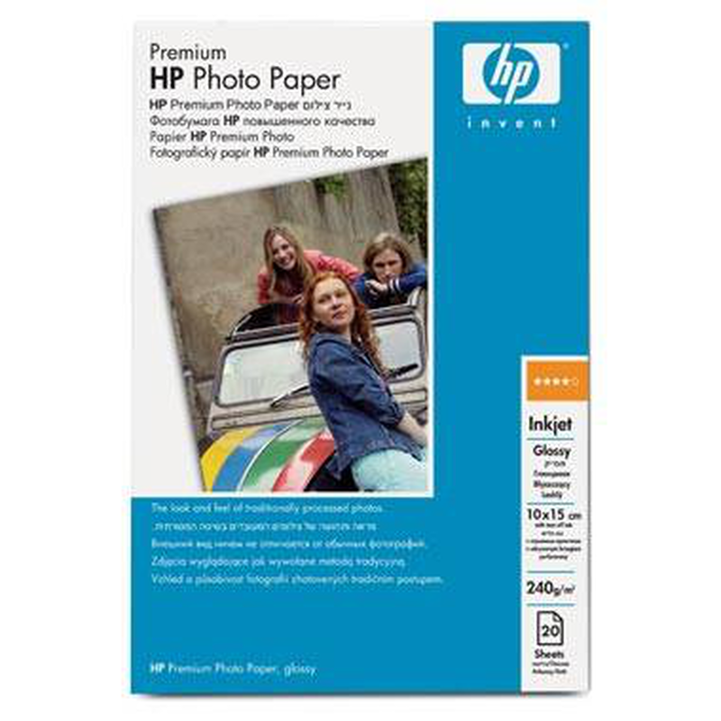 Hp photo paper high quality glossy 10x15cm a6 240gr 20sheets + 5 photo savers free q1991a, , medium-null