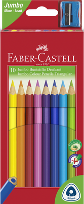 Faber castell 116510 χρωματιστα μολυβια τριγωνικο σχημα jumbo & ξυστρα 10pcs, , medium