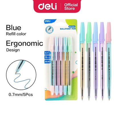 Deli ball point pastel pen 0.7 5pcs - assorted colors, , medium