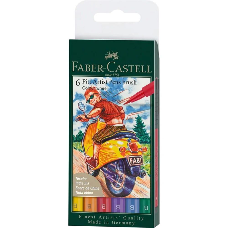 Product image: Pitt artist pen brush india ink pen wallet of 6, col. Wheel, , medium-null