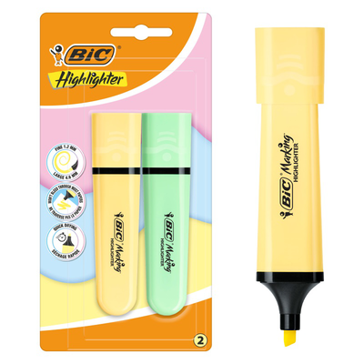 Bic marking highlighter 2pcs - yellow green pastel, , medium