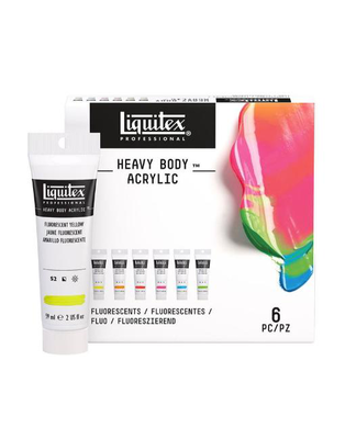 Liquitex 3699385 professional heavy body acrylic paint in artist quality with excellent light fastness in butter consistency, 6 colours set fluorescent 59 ml (pack of 6)