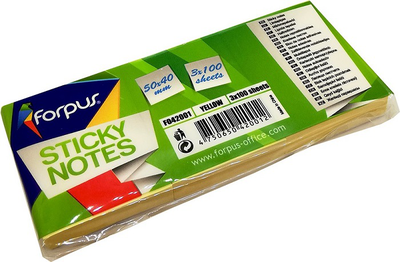 Forpus sticky notes yellow sheets 50x40mm 3pcs x 100sheets, , medium