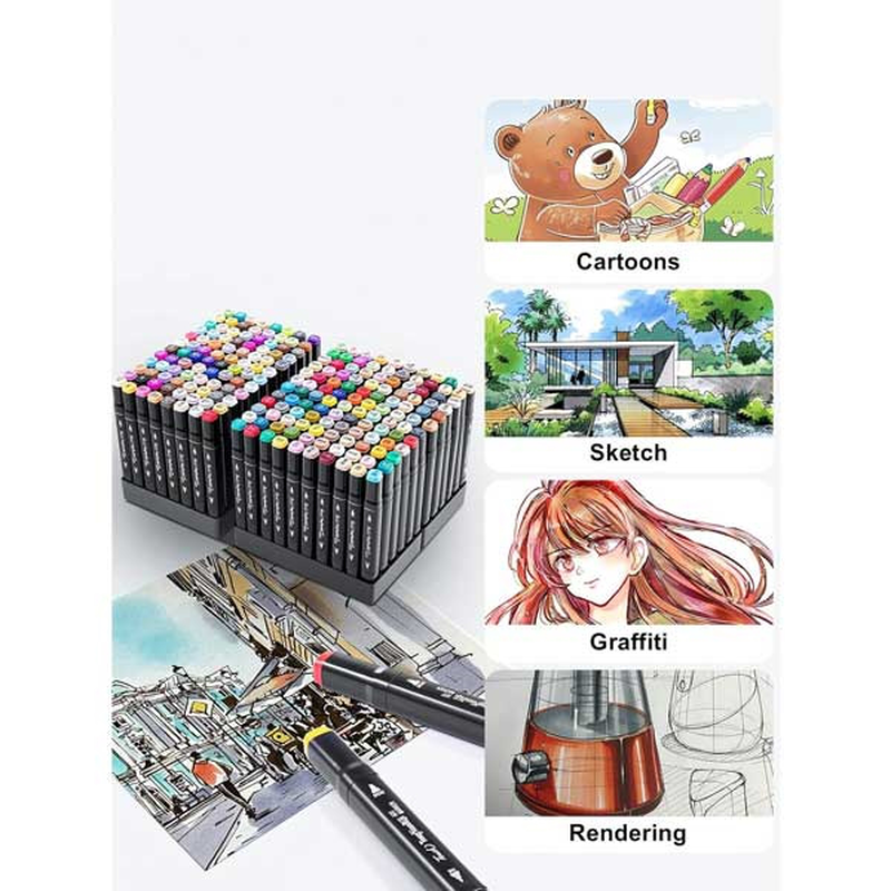 Product image: Μαρκαδόροι ζωγραφικής με διπλή μύτη και θήκη με φερμουάρ – 204 τεμάχια, , medium-null