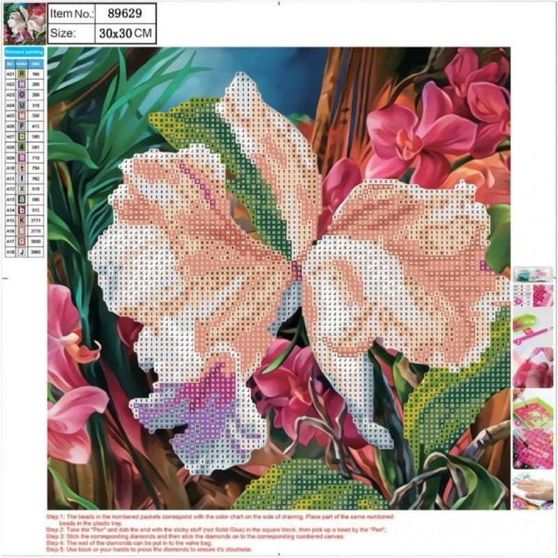 Diamond painting kit,flowers 30*30cm, 5d centrum, , medium-null