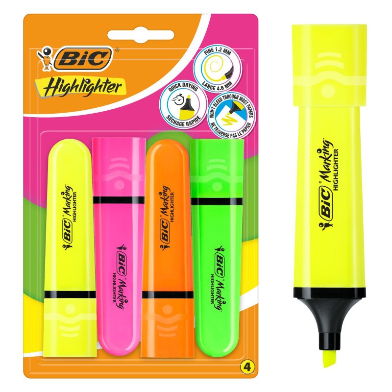 Bic υπογραμμιστης με κλιπ μυτη λοξη 1.7-4.8mm - αναμεικτα χρωματα, , medium-null