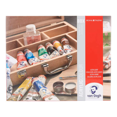 Van gogh acrylic colour wooden box basic | 10 x 40 ml + accessories