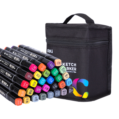 Deli twin sketch markers 30 colours bag set