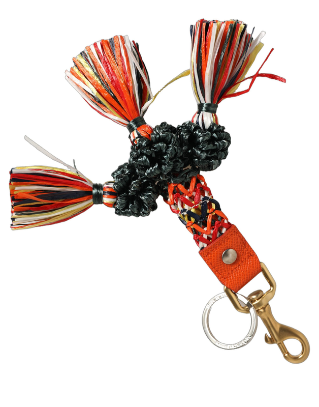 Raffia leather clasp finder chain keyring multicolor-null