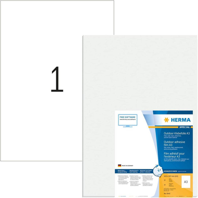 Herma weatherproof outdoor film labels a3, 297 x 420 mm, white, extremely strong adhesion, stretchable / 10 labels / 10 sheets, , medium