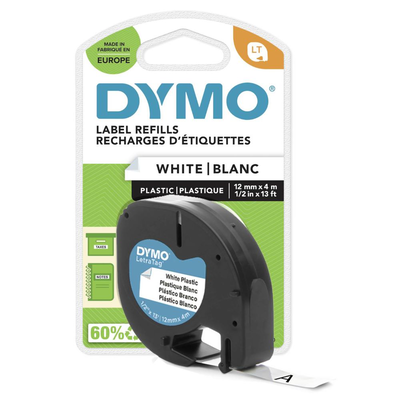 Dymo labelling plastic tape white 12mm*4m