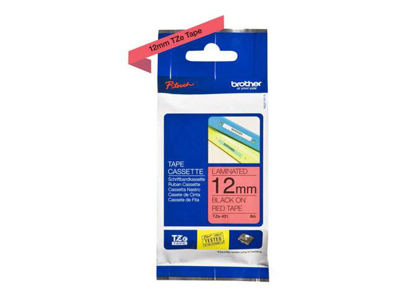Brother tze431 / black on red / roll (1.2 cm x 8 m) 1 roll(s) laminated tape / for p-touch pt-1005, pt-1010, 1290, d210, d400, d450, d800, e550, h101, h110, p300, p900, p950, , medium-null
