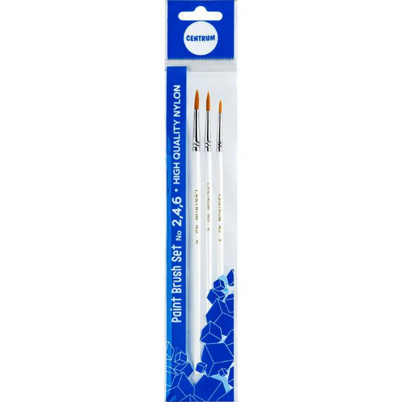 Artistic brushes set of 3pcs nr 2,4,6 (round shape, nylon) /pvc packing, , medium-null
