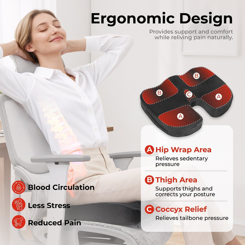 Lumivida ergonomic seat cushion for coccyx orthopedic with memory foam & carry handle rsc01-2, , medium-null