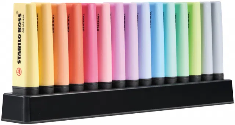 Product image: Highlighter stabilo boss original pastel desk set with 15 pieces, all 14 colors including 2 pieces of dusty grey, , medium-null