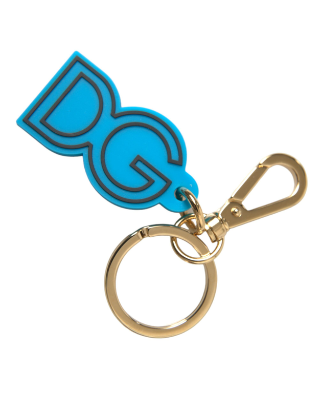 Blue rubber gold tone metal dg logo keyring keychain-null
