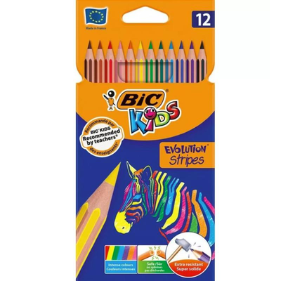 Bic kids evolution stripes χρωματιστα μολυβια 12τχμ - διαφορα χρωματα
