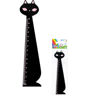 Ruler wooden black cat, , medium