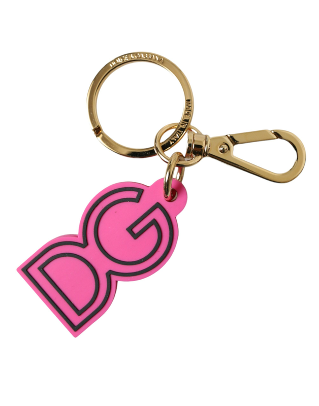 Pink rubber gold tone metal dg logo keyring keychain-null