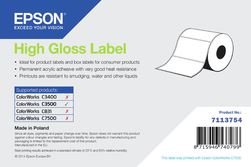 Epson / glassine, paper / high-glossy / 102 x 76 mm 415 label(s) (1 roll(s) x 415 die cut labels / for colorworks cw-c4000; tm c3500, , medium-null