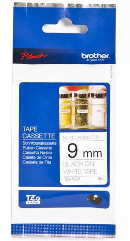 Brother tzen221 / black on white / roll (0.9 cm x 8 m) 1 roll(s) non-laminated tape / for p-touch pt-1005, pt-1010, 3600, d210, d400, d450, d600, e550, h101, h110, p750, p900, p950, , medium-null
