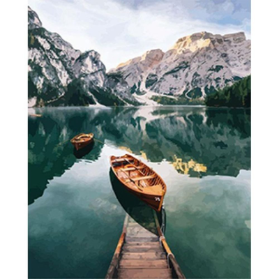 Paint by numbers figured'art small boat and mountain lake 40x50cm rolled canvas, , medium