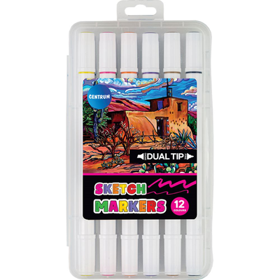 Dual-tip sketch markers set of 12 text markers centrum, , medium