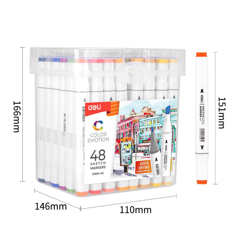 Deli twin sketch markers alcohol 48 colours box set, , medium-null