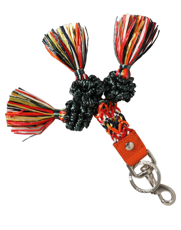 Raffia leather clasp finder chain keyring multicolor-null