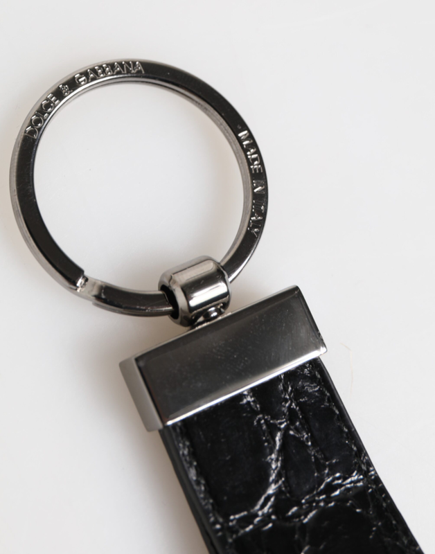 Black leather logo metal ring keychain holder men keyring-null