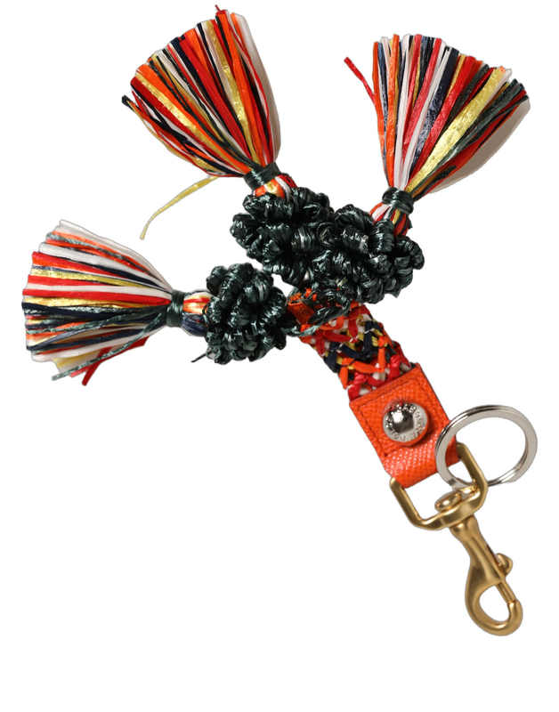 Raffia leather clasp finder chain keyring multicolor-null