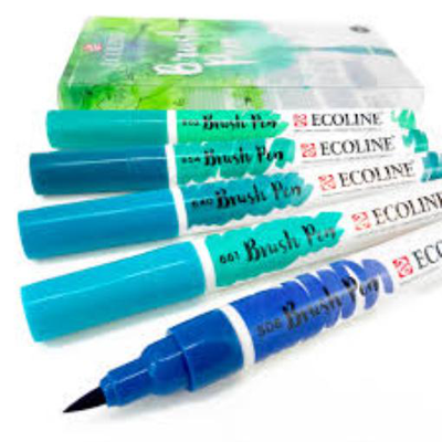 Royal talens - ecoline liquid watercolour drawing painting brush pens - set of 5 in plastic wallet - green blue, , medium