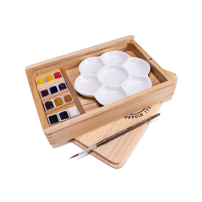 Lefranc bourgeois watercolour fine wooden gift set of 12 half pan & accessories 3013643014508 lefranc bourgeois
