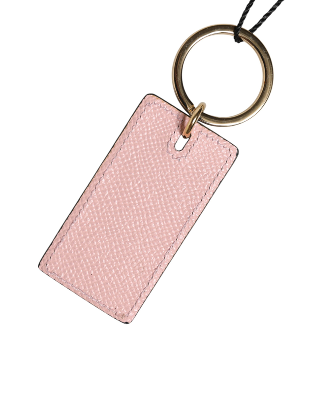 Pink calf leather dg logo metal ring keychain keyring-null
