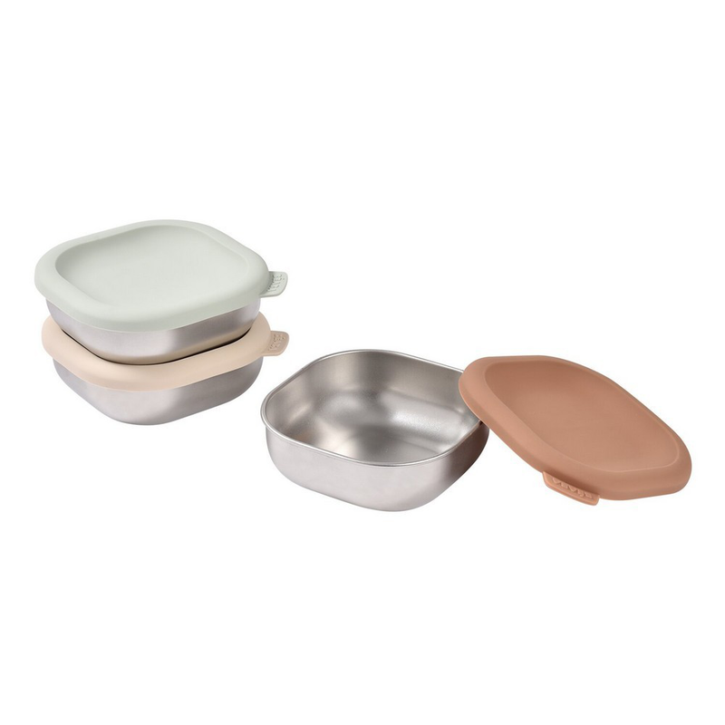 Beaba multi-purpose stainless steel lunch boxes 3pcs - natural set, , medium-null