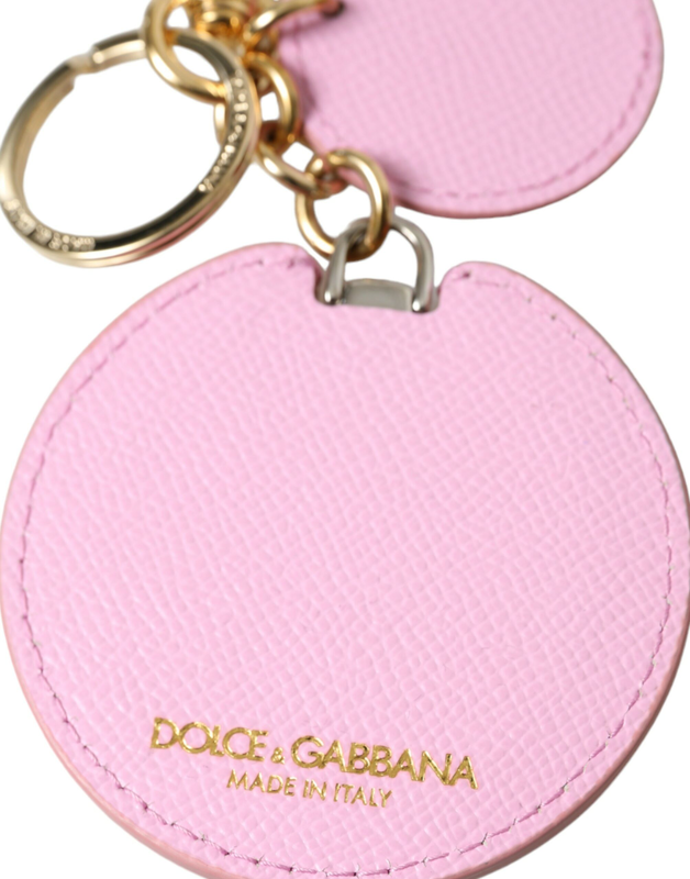 Pink calf leather gold metal logo print keyring keychain-null