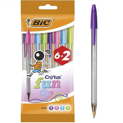 Bic cristal fun tip 1.6 mm blister pack 8 ballpoint pens multicolor|