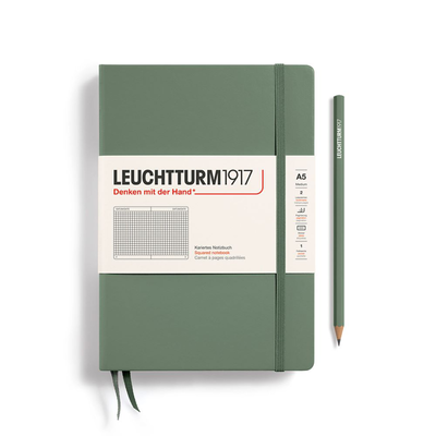 Notebook medium (a5), hardcover, 251 numbered pages, olive, squared