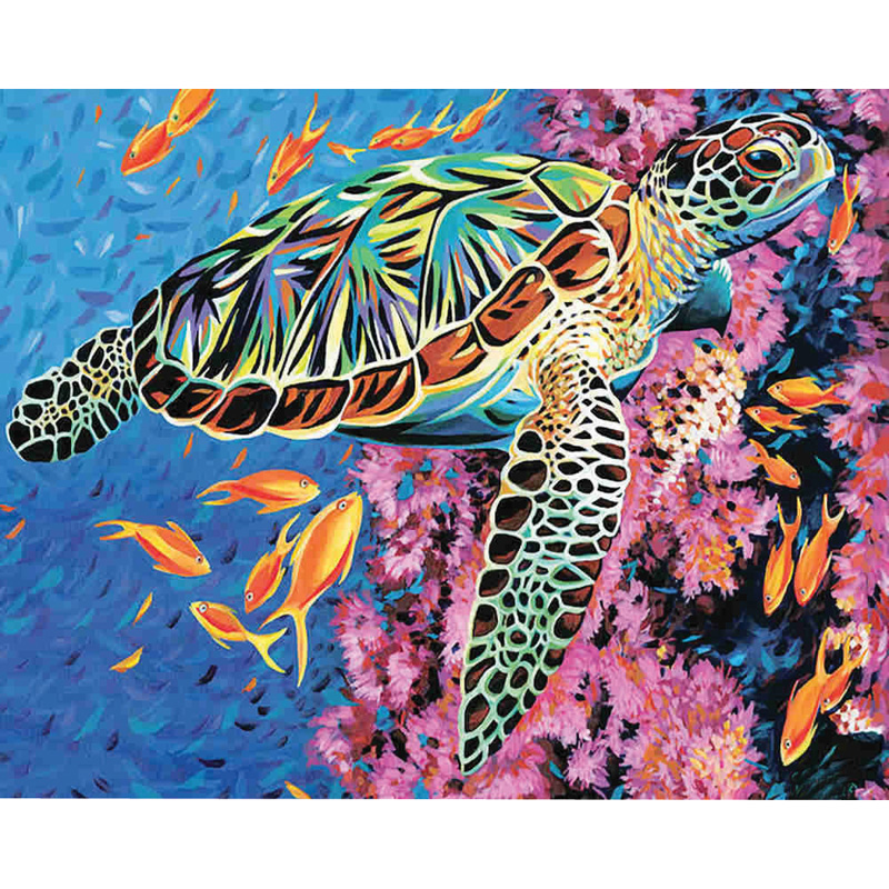 Acrylic paints & canvas pictures painting by number turtle 40x50cm, , medium-null
