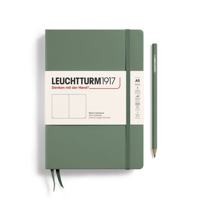 Notebook medium (a5), hardcover, 251 numbered pages, olive, ruled