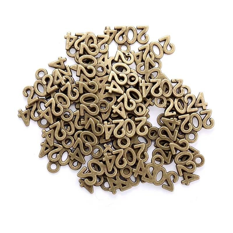 Metal charm antique bronze 14x9mm "2024" 1piece, , medium-null