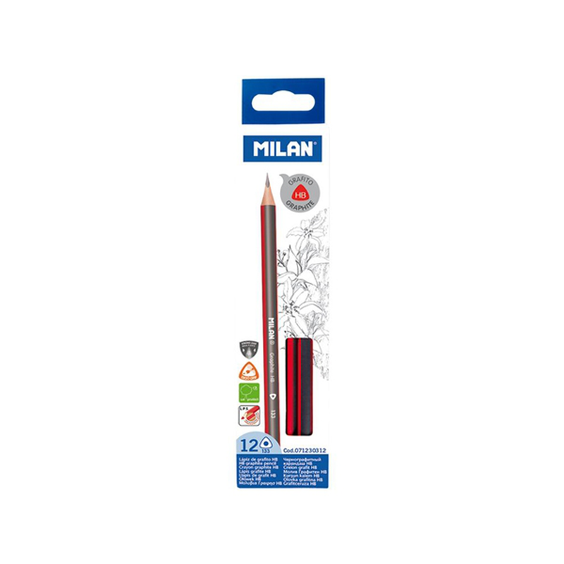 Product image: Τριγωνικά μολύβια γραφίτη hb σετ 12- milan, , medium-null